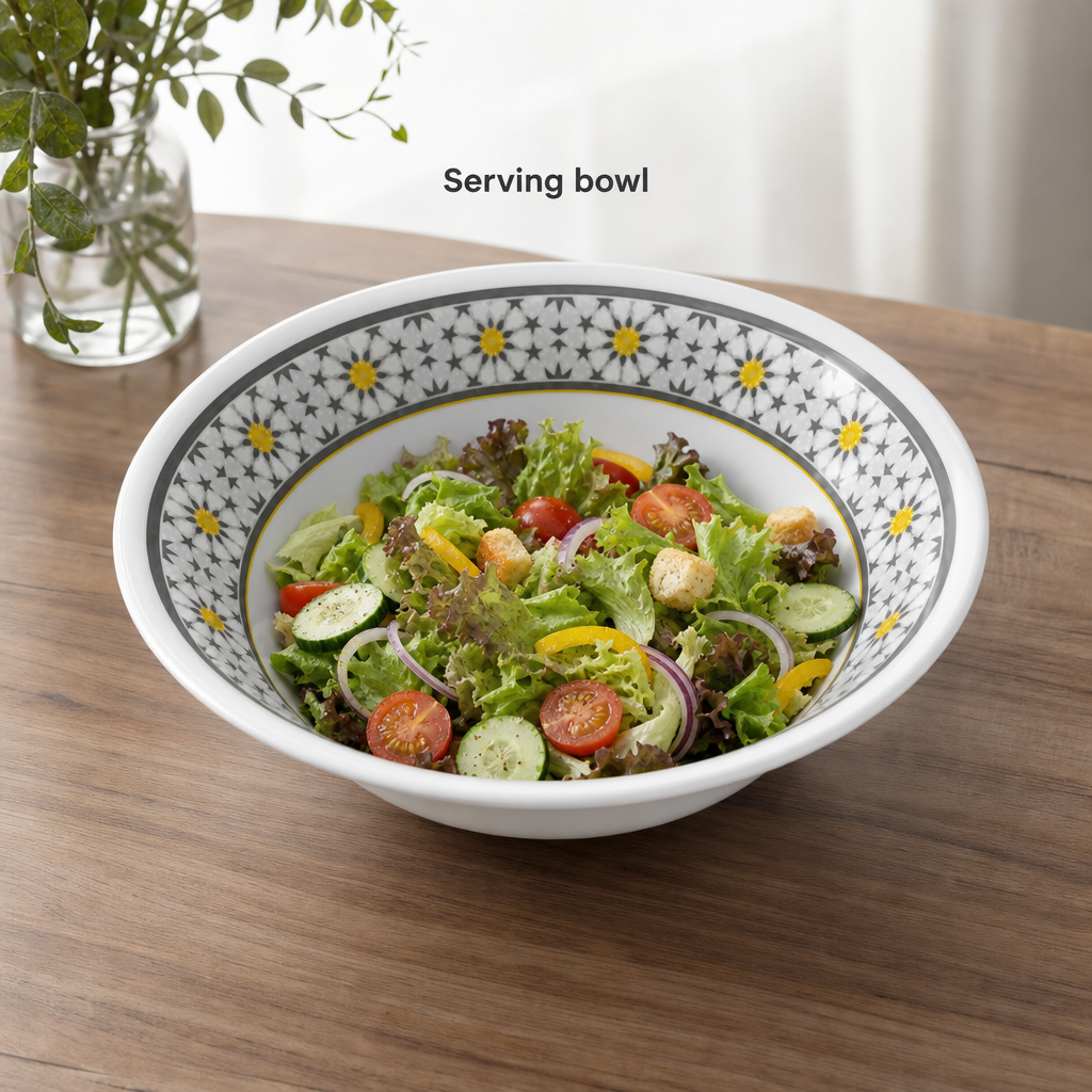 96 Pieces Melamine Salad Bowl, 9 Inch, Round White and Grey Bowl with Yellow Accents