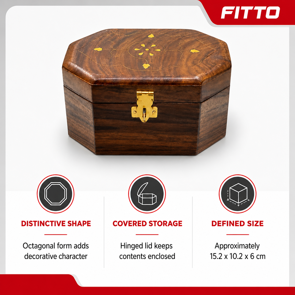 96 Pieces Wooden Octagonal Storage Box, Decorative Keepsake Organizer, Brown, 6 x 4 Inch