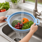 96 Pieces Steel Colander with Blue Rim and Dual Handles, 14 x 12 x 10 cm, 1 Piece