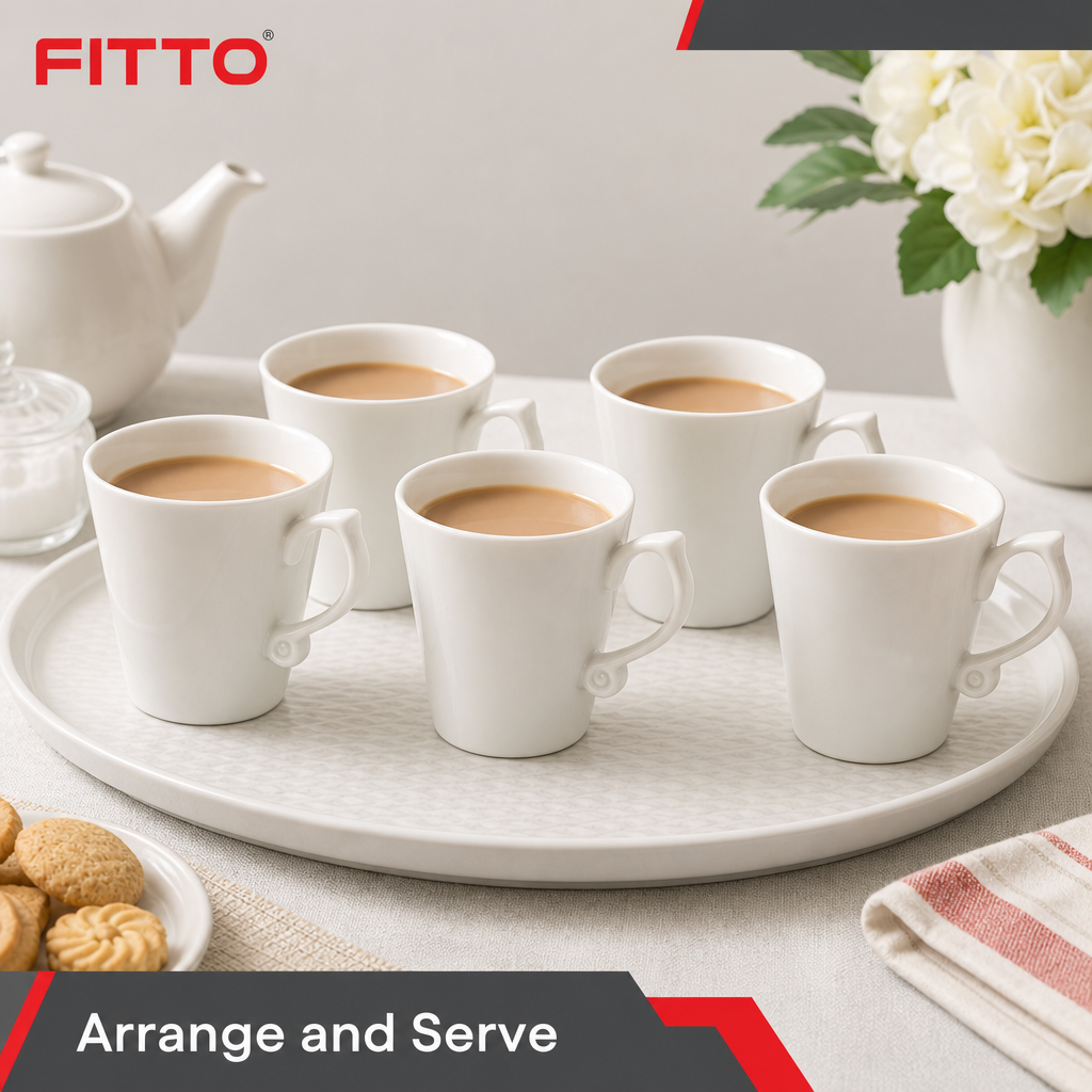 96 Pieces Ceramic Cup and Mug Set, White, 6 Pieces with Decorative Handles for Tea and Coffee Serving