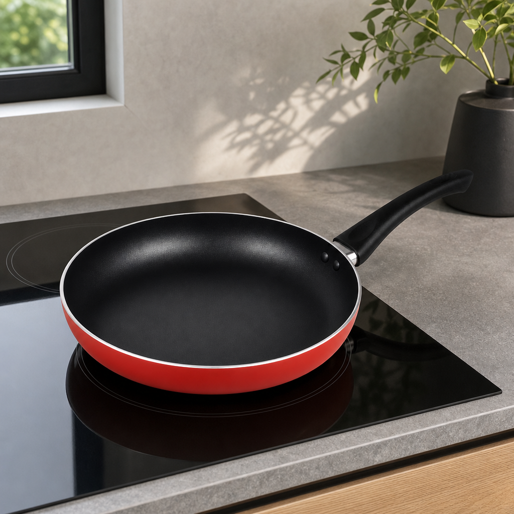 60 Pieces 30 cm Aluminium Non-Stick Frying Pan, Red with Black Handle