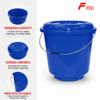 96 Pieces Plastic Bucket With Lid and Carry Handle, 13 Litre, Blue