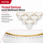 96 Pieces Clear Glass Cawa Cups with Gold-Tone Rims, Fluted Design, 6-Piece Set