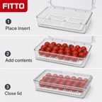 96 Pieces Clear Rectangular Food Storage Containers with Lid and Drain Insert, 27 × 15 × 5 cm