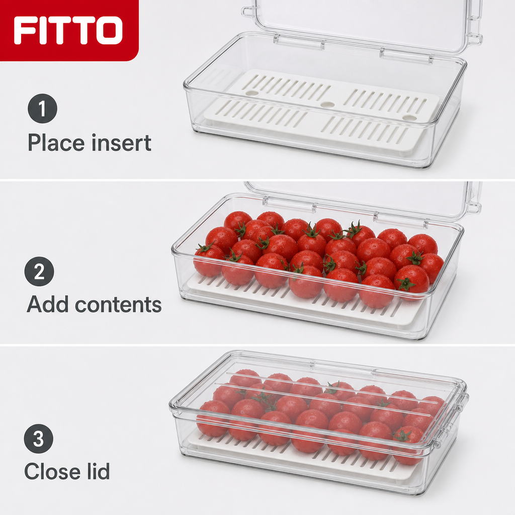 96 Pieces Clear Rectangular Food Storage Containers with Lid and Drain Insert, 27 × 15 × 5 cm