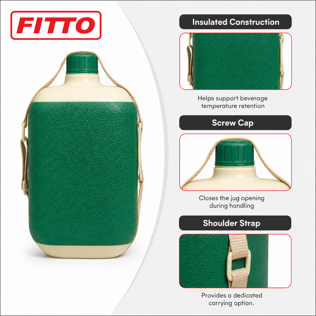 96 Pieces Insulated Water Jugs with Screw Cap and Shoulder Strap, Green and Cream, 29 x 20 x 15 cm