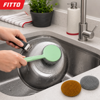 120 Pieces Kitchen Pot Scrubber Set with Handle, Green Gold and Silver Scouring Pads, 3-Piece Set