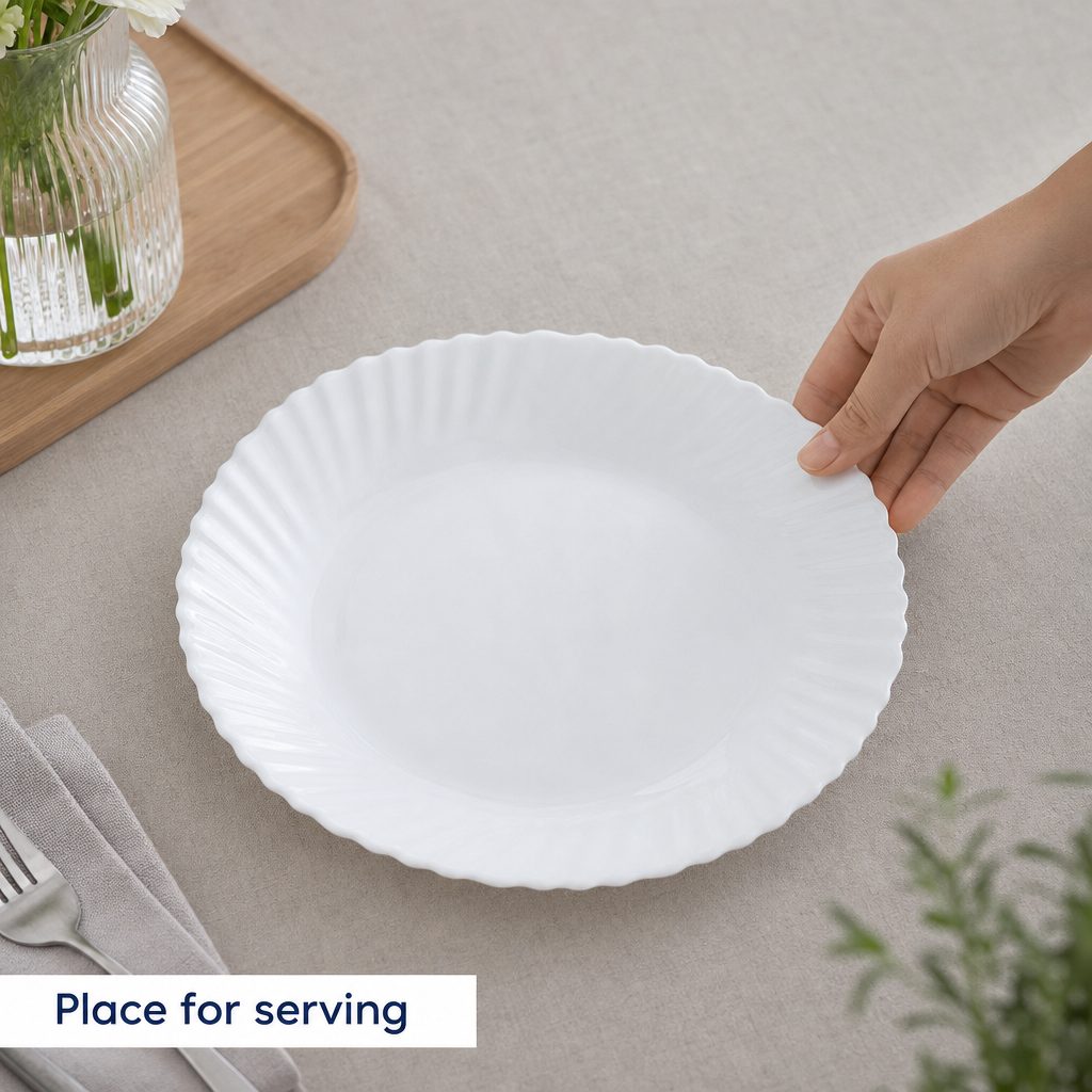 96 Pieces Opal Glass Dinner Plate, 10.5 Inch, Round Fluted-Edge Tablewares