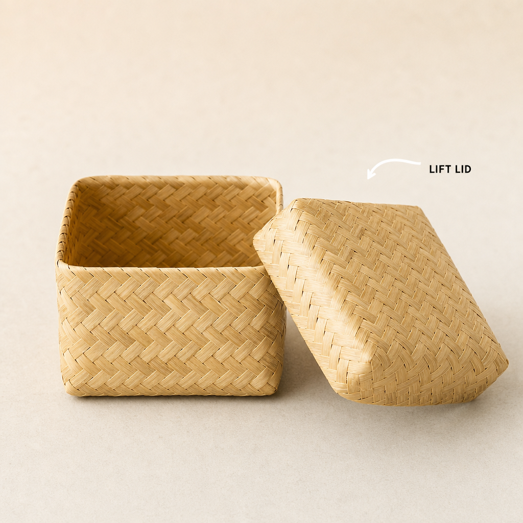 96 Pieces Handwoven Bamboo Square Storage Box with Lid, Natural Finish, 3 x 3 Inch