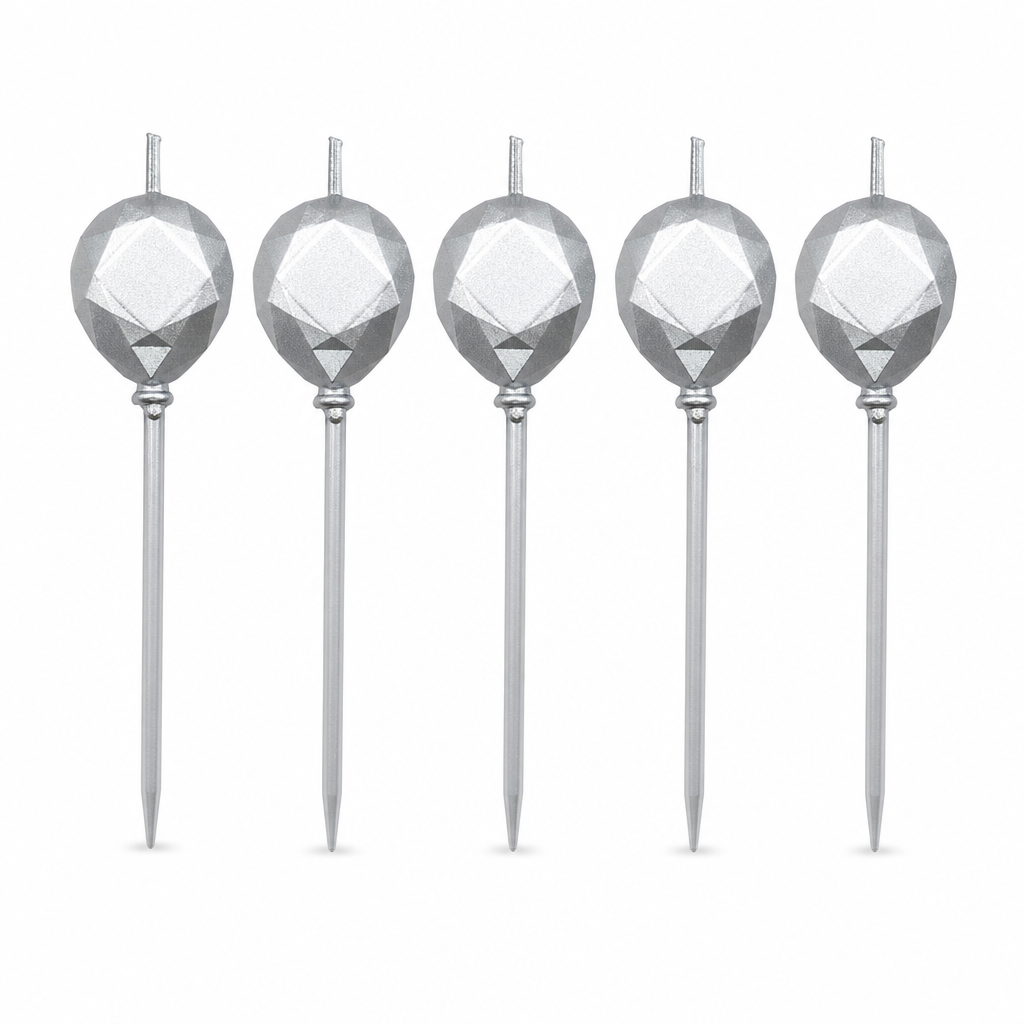 144 Pieces Silver Diamond Pick Cake Candles, 5 Pieces, Decorative Candle Picks for Cakes and Party Desserts