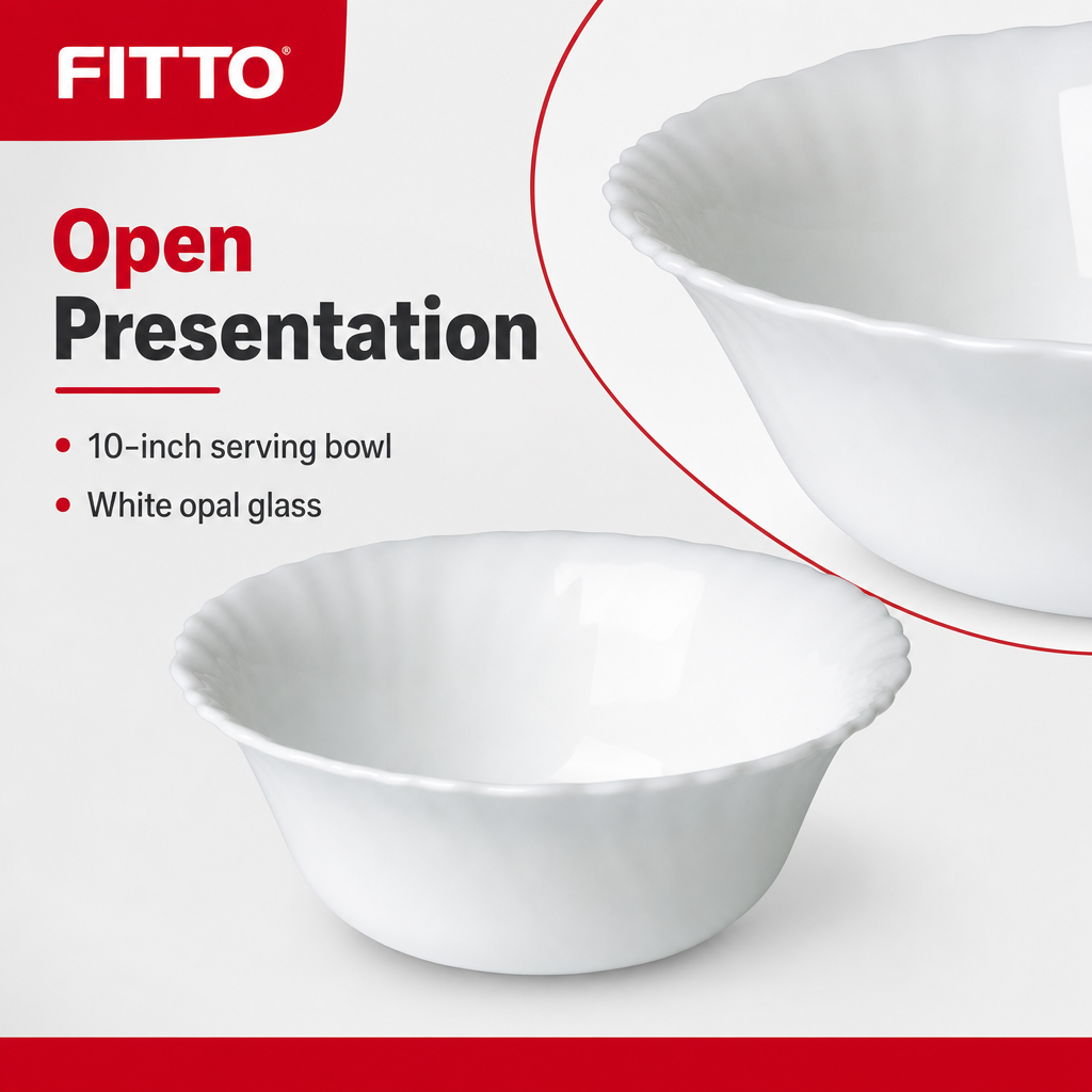 96 Pieces Opal Glass Serving Bowl, 10 Inch, White