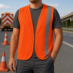 144 Pieces High-Visibility Reflective Safety Vests, 68 x 60 cm, Orange and Grey, 1 Piece
