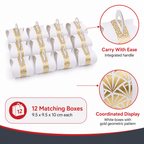 96 Pieces Candy Favor Boxes with Handle, White with Gold Pattern, 9.5 x 9.5 x 10 cm, 12 Pieces