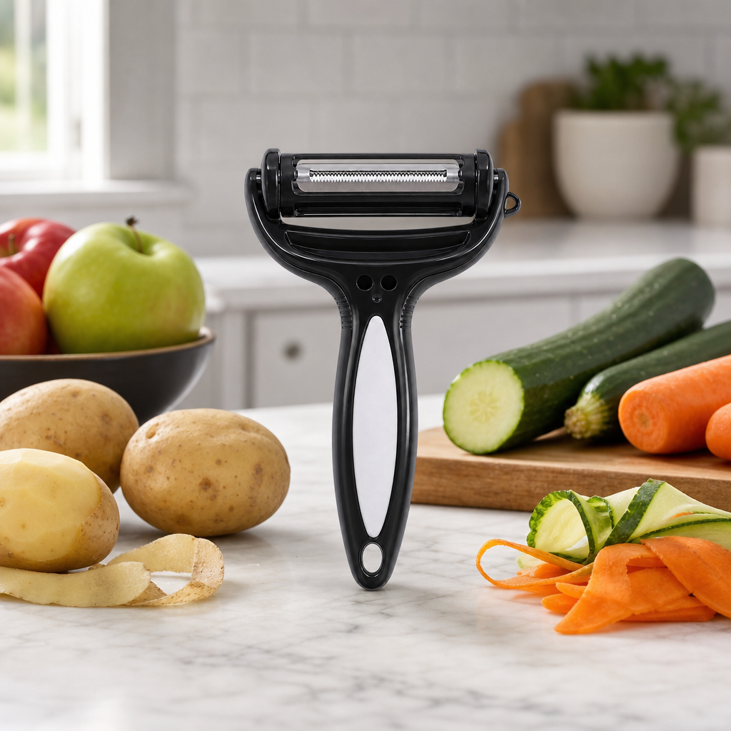 144 Pieces 3-in-1 Rotary Vegetable Peeler, Black, Three Blade Options for Fruit and Vegetable Preparation