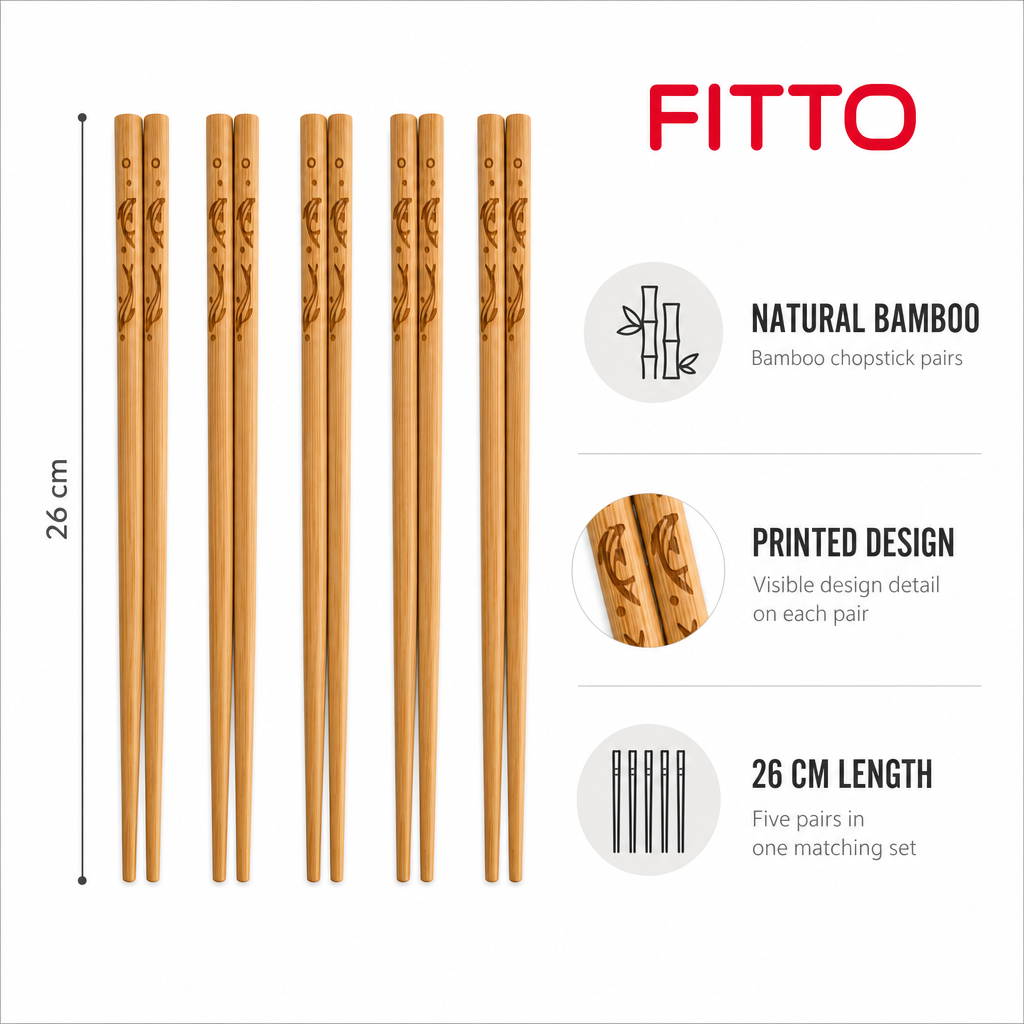 144 Pieces Bamboo Chopsticks 5 Pairs 26 cm with Printed Design for Dining and Table Settings