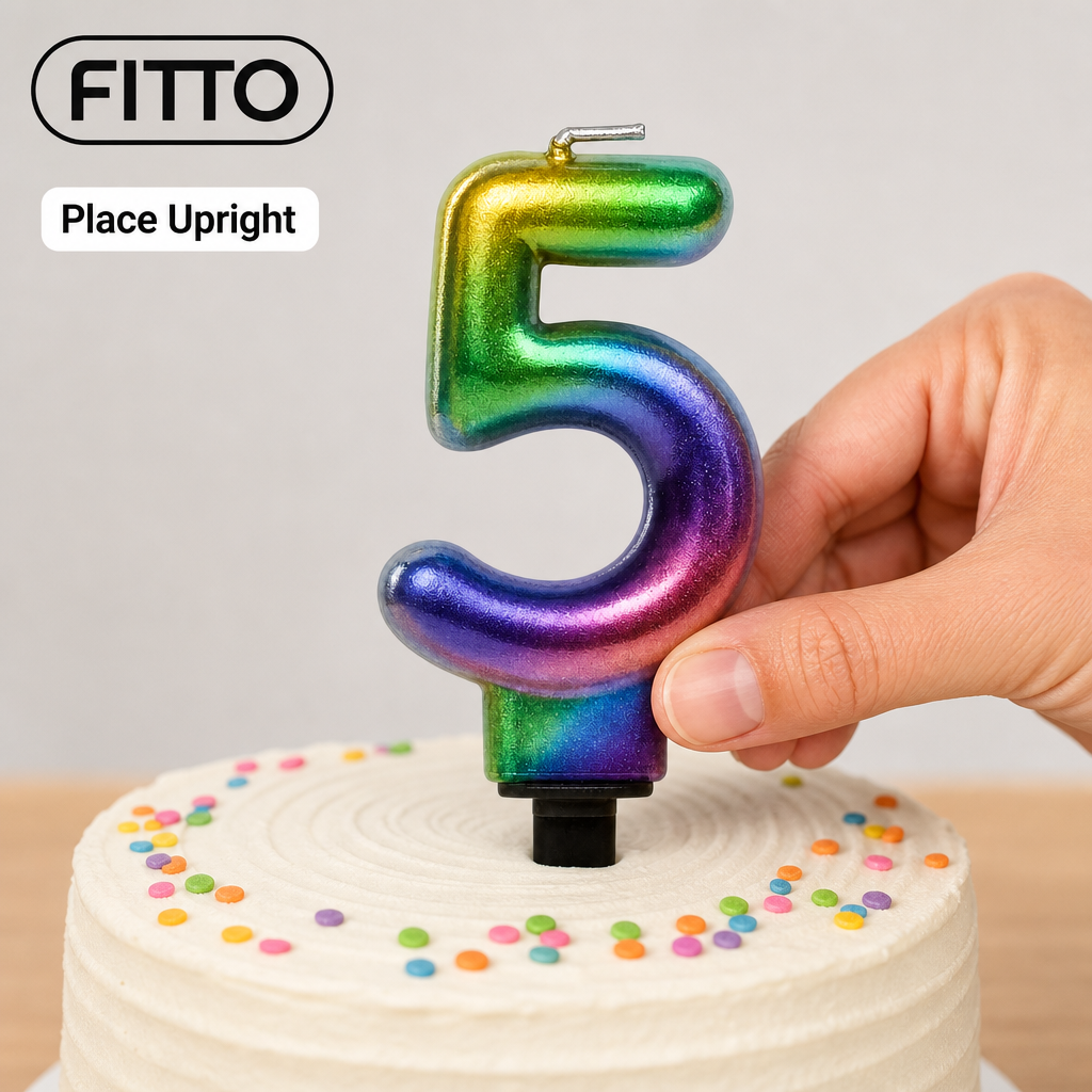 240 Pieces Rainbow Metallic Number 5 Cake Candle, 3 in, 1 Piece