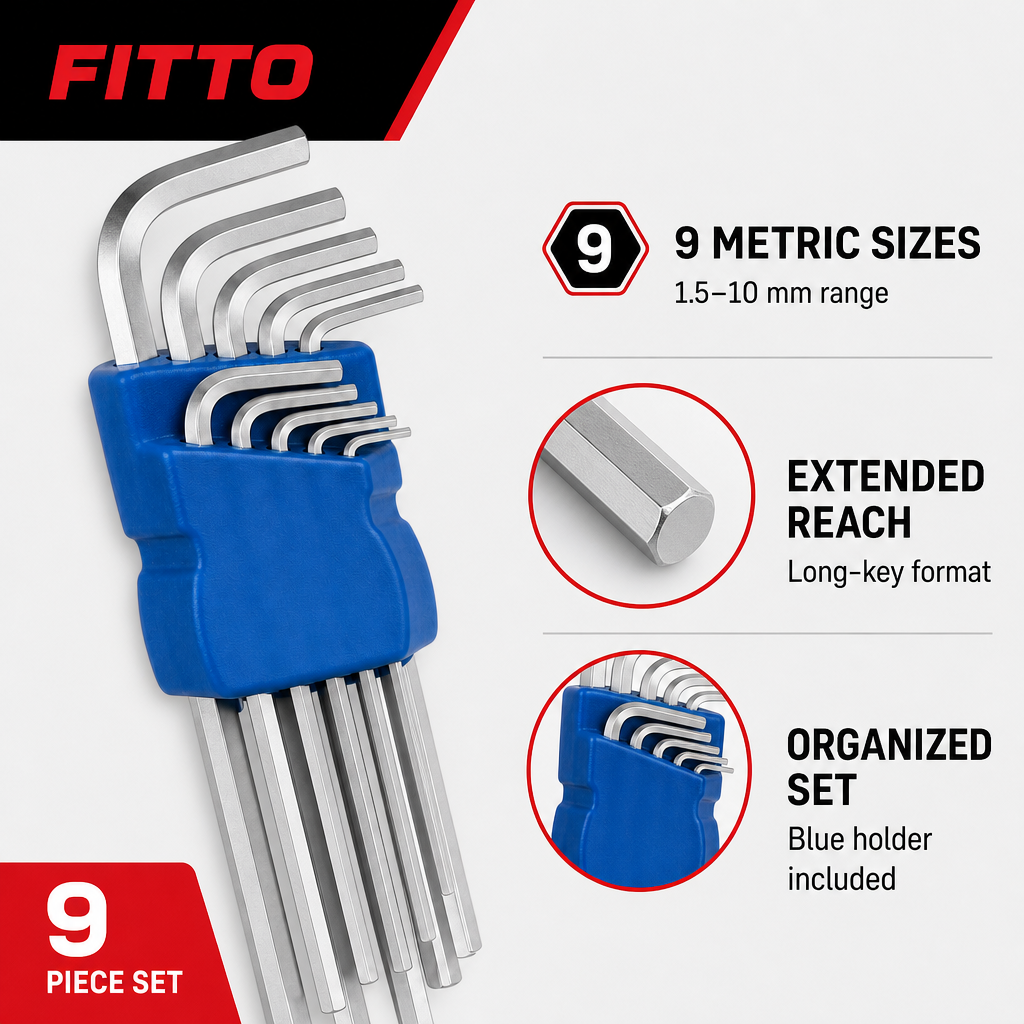 96 Pieces Long Hex Key Allen Key Set, 1.5–10 mm, Blue and Silver, 9-Piece Set