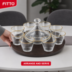 60 Pieces Clear Glass Drinkwares Set with Gold Rims and Wooden Tray, 11-Piece Beverage Serving Collection