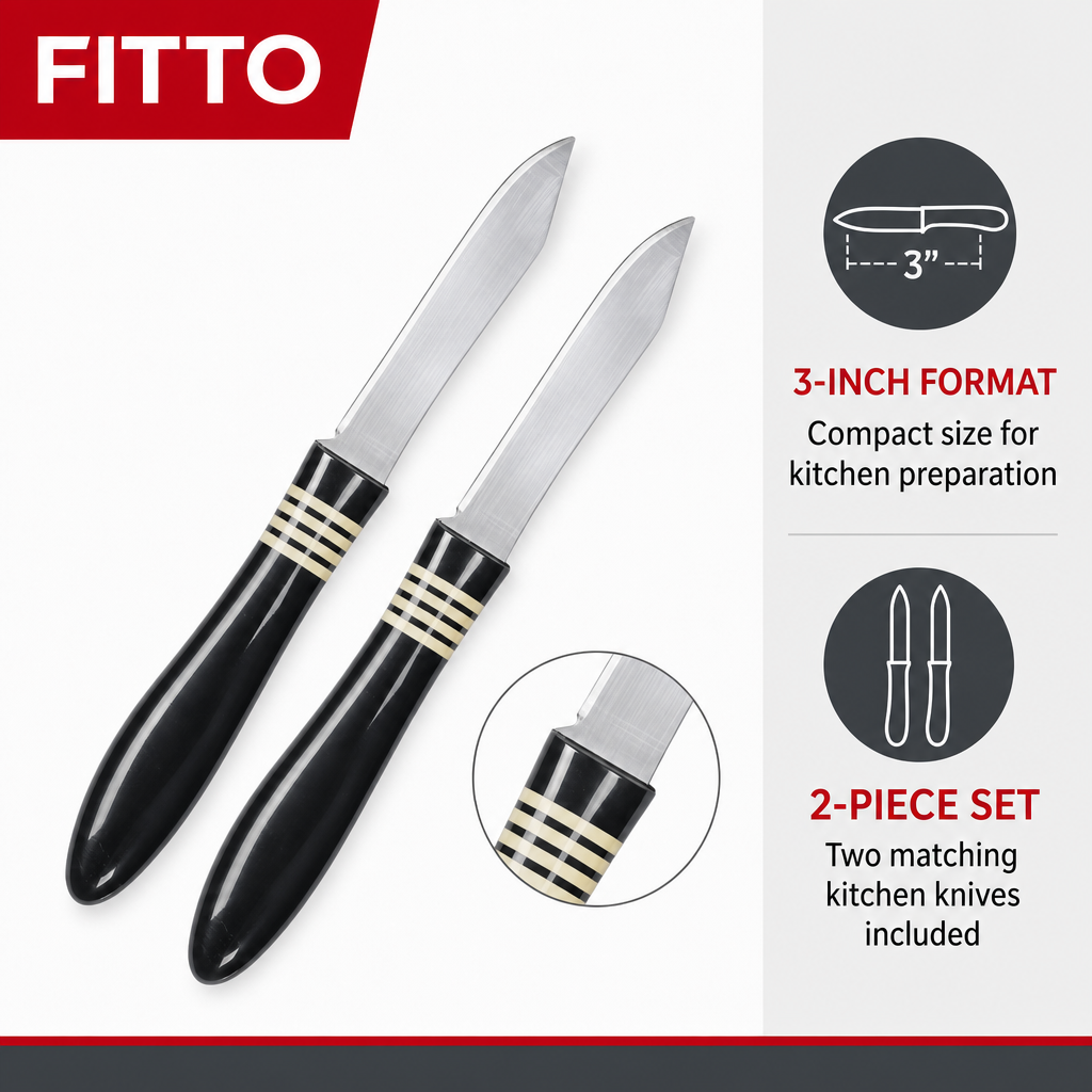 120 Pieces Kitchen Knives Set, 3 Inch, Plastic Handle, Black and Silver, 2 Pieces