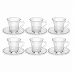 60 Pieces Ribbed Clear Glass Tea Cup and Saucer Set, 12 Pieces