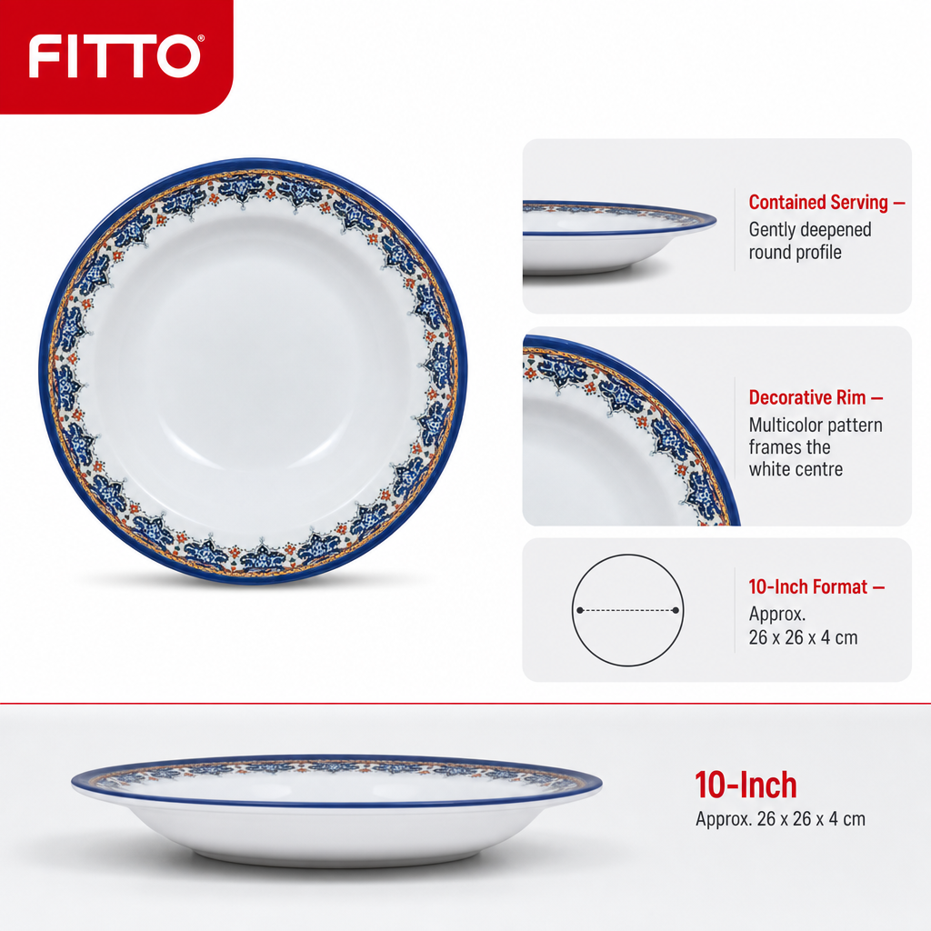 120 Pieces Melamine Soup Plate, 10 Inch, Round White Serving Dish with Decorative Multicolor Rim