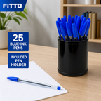 96 Pieces Ball Pens with Pen Holder, Blue Ink, 25 Pack