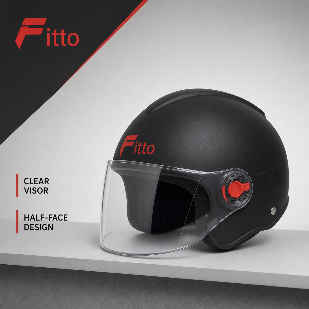 72 Pieces Half-Face Motorcycle Helmets with Clear Visor, Black