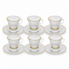 60 Pieces Textured Clear Glass Tea Cup and Saucer Set with Gold Rims, 220 ml, 12 Pieces