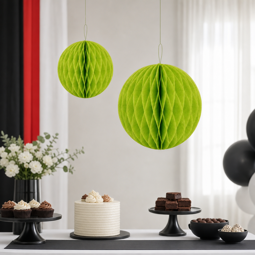 120 Pieces Paper Honeycomb Ball Decorations, Green Hanging Party Ornaments, 20 cm and 30 cm, 2 Pieces