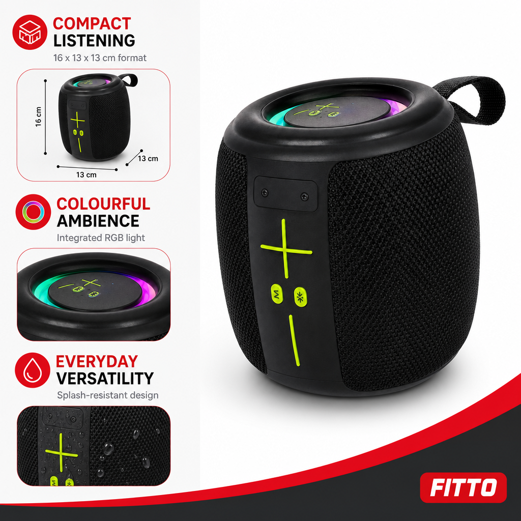 60 Pieces Portable Mini Speaker with Hi-Res Audio, RGB Light and Splash Resistance, 16 x 13 x 13 cm
