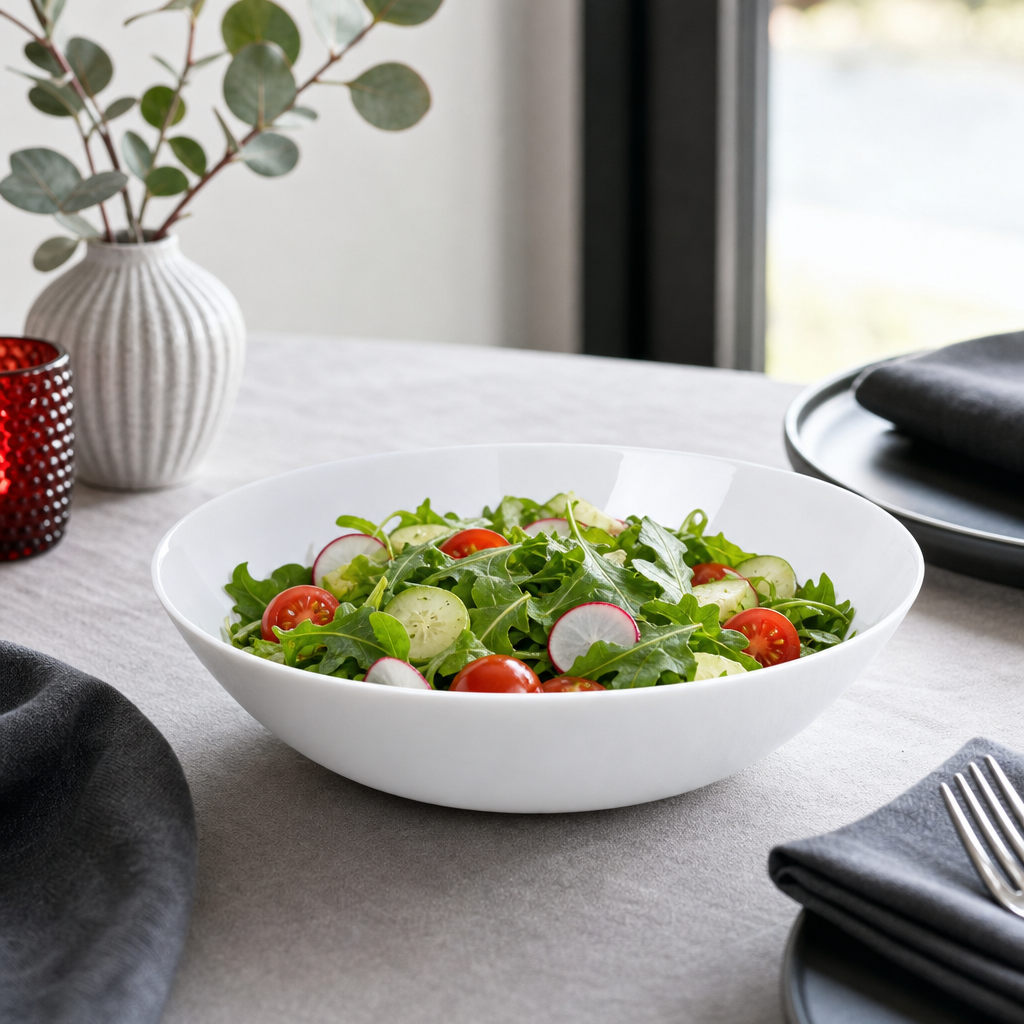 96 Pieces Opal Glass Serving Bowl, 9 Inch, White Tablewares for Salads, Fruit and Side Dishes