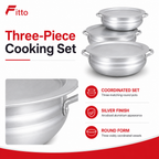48 Pieces Cookwares Set, 3-Piece Silver Round Cooking Pots, Anodised Aluminium