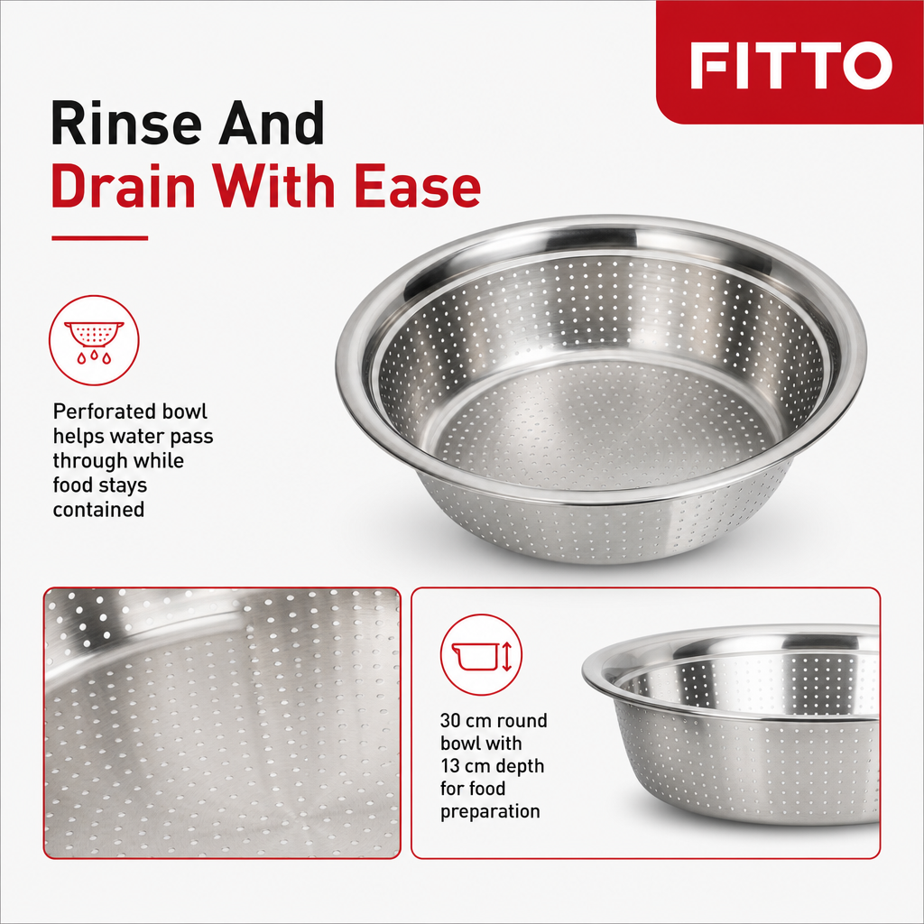 96 Pieces Stainless Steel Colander, 30 cm Round Kitchen Strainers for Rinsing, Draining and Washing Produce