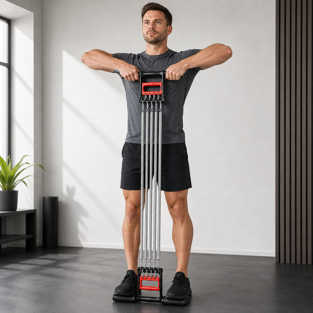 72 Pieces Chest Puller with 5 Resistance Springs, Hand Grips, Home Strength Training Equipment, Black and Red, 1 Piece