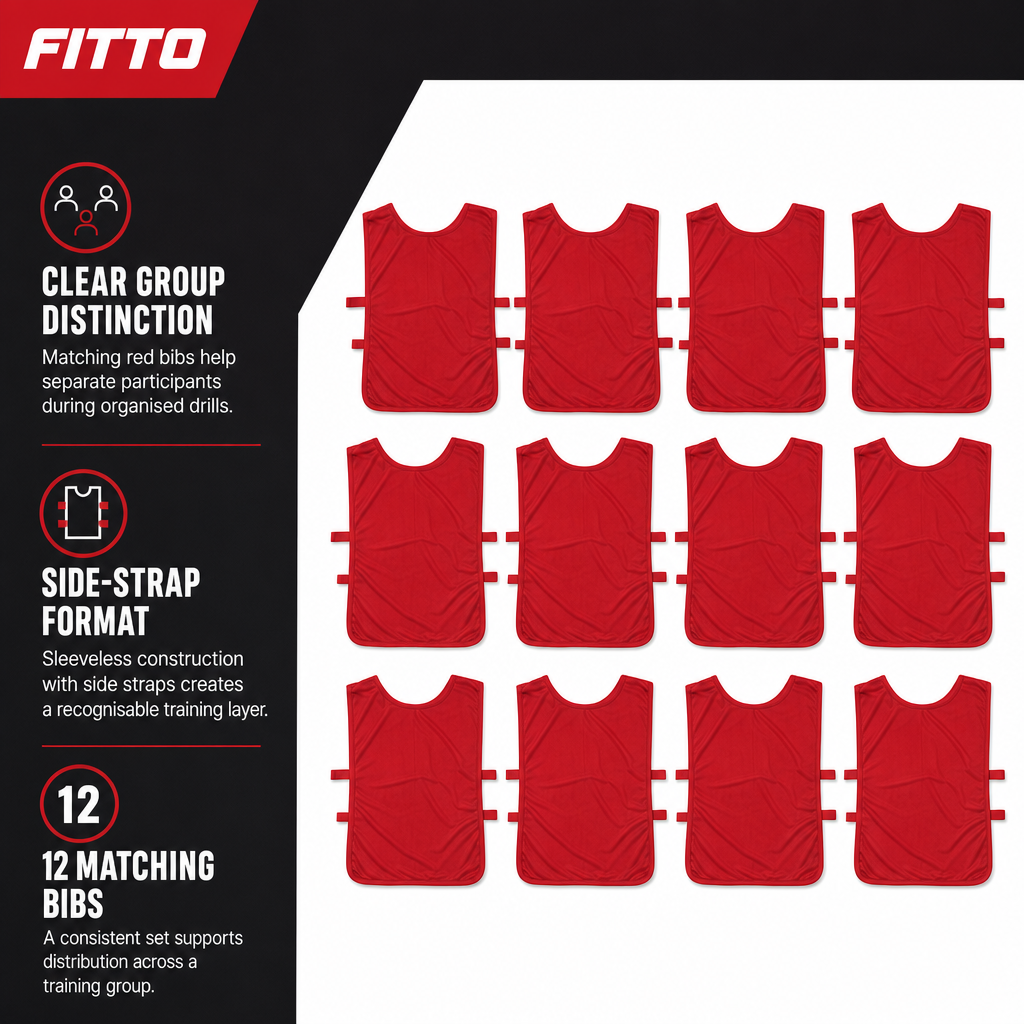 48 Pieces Sports Training Bibs, Lightweight Fabric with Side Straps, Standard Size, Red, 12-Piece Pack