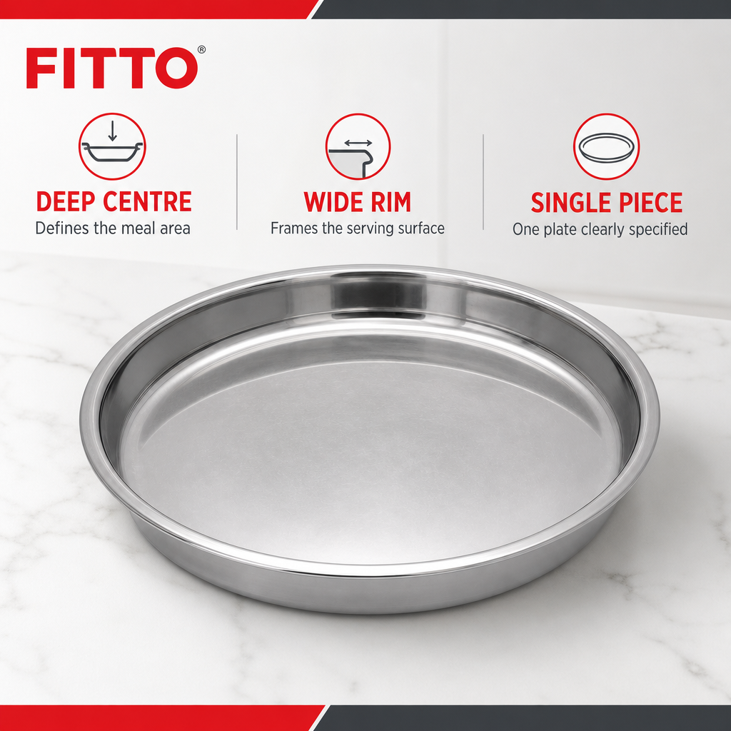 96 Pieces Stainless Steel Round Deep Plate with Wide Rim, 26 cm, 1 Piece