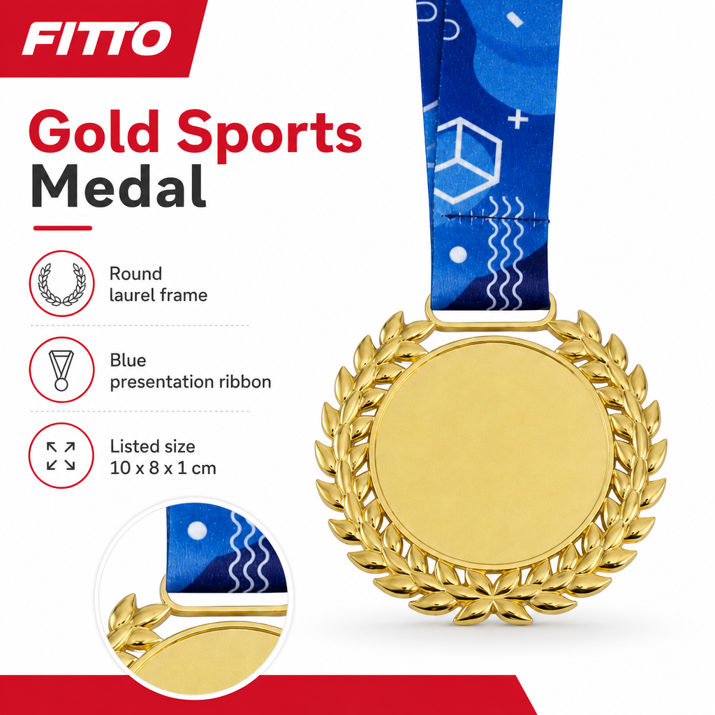 144 Pieces Sports Medal with Blue Ribbon and Gold Laurel Frame, 10 x 8 cm