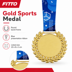 144 Pieces Sports Medal with Blue Ribbon and Gold Laurel Frame, 10 x 8 cm