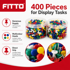 96 Pieces Push Pins, 400 Pieces, Multicolor Thumb Tacks for Office, School and Notice Boards