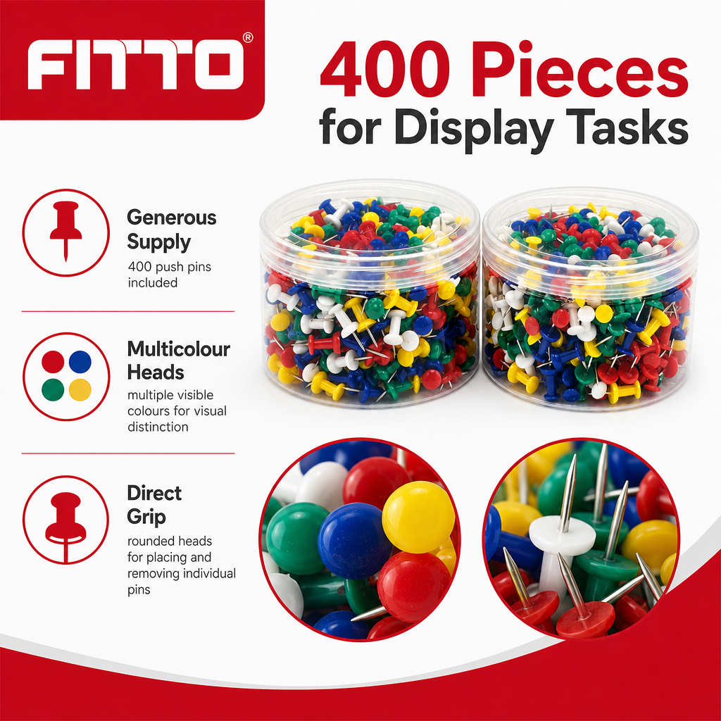 96 Pieces Push Pins, 400 Pieces, Multicolor Thumb Tacks for Office, School and Notice Boards