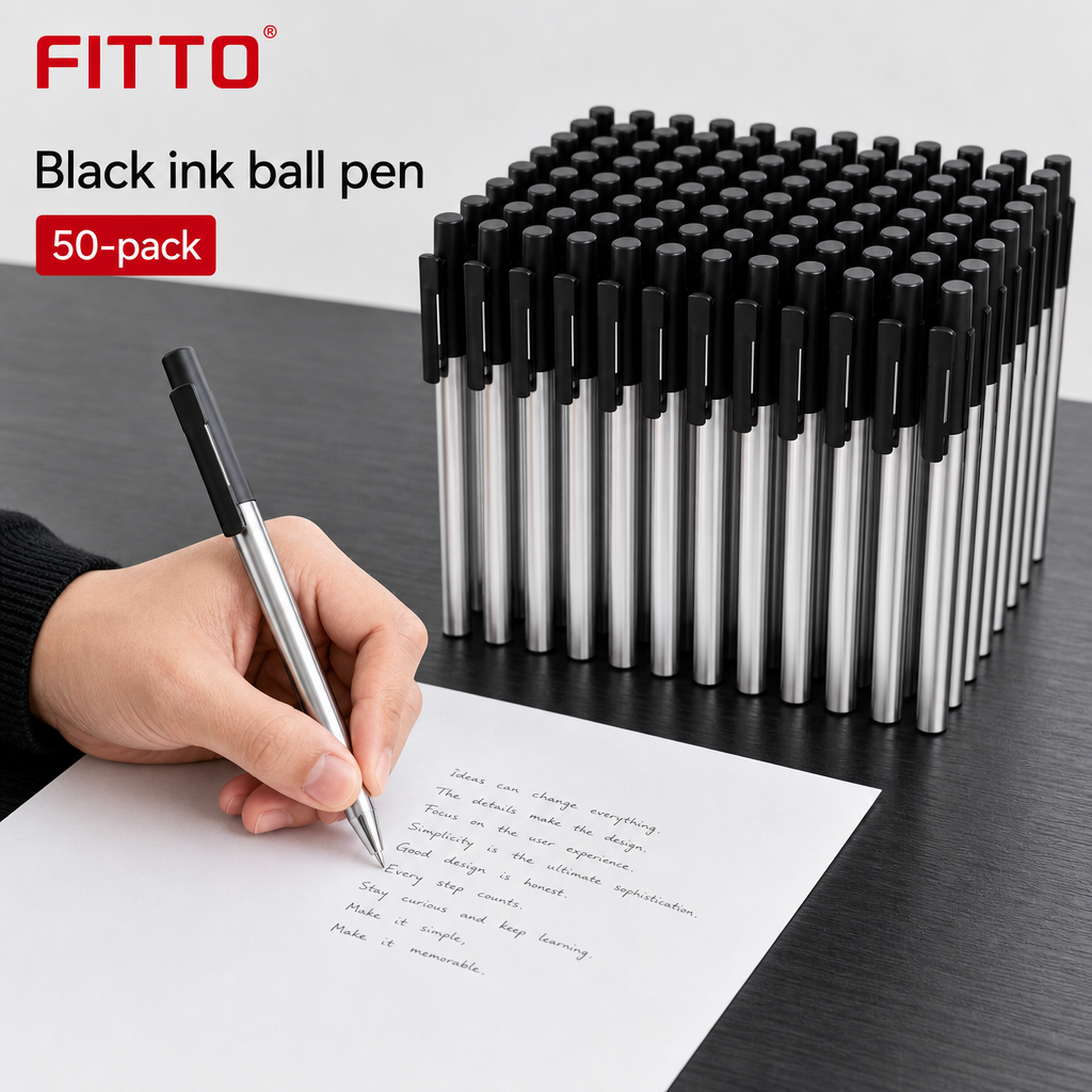 72 Pieces Ball Pens, Black Ink, 50 Pack, Everyday Writing Supplies for Office, Study and Paperwork
