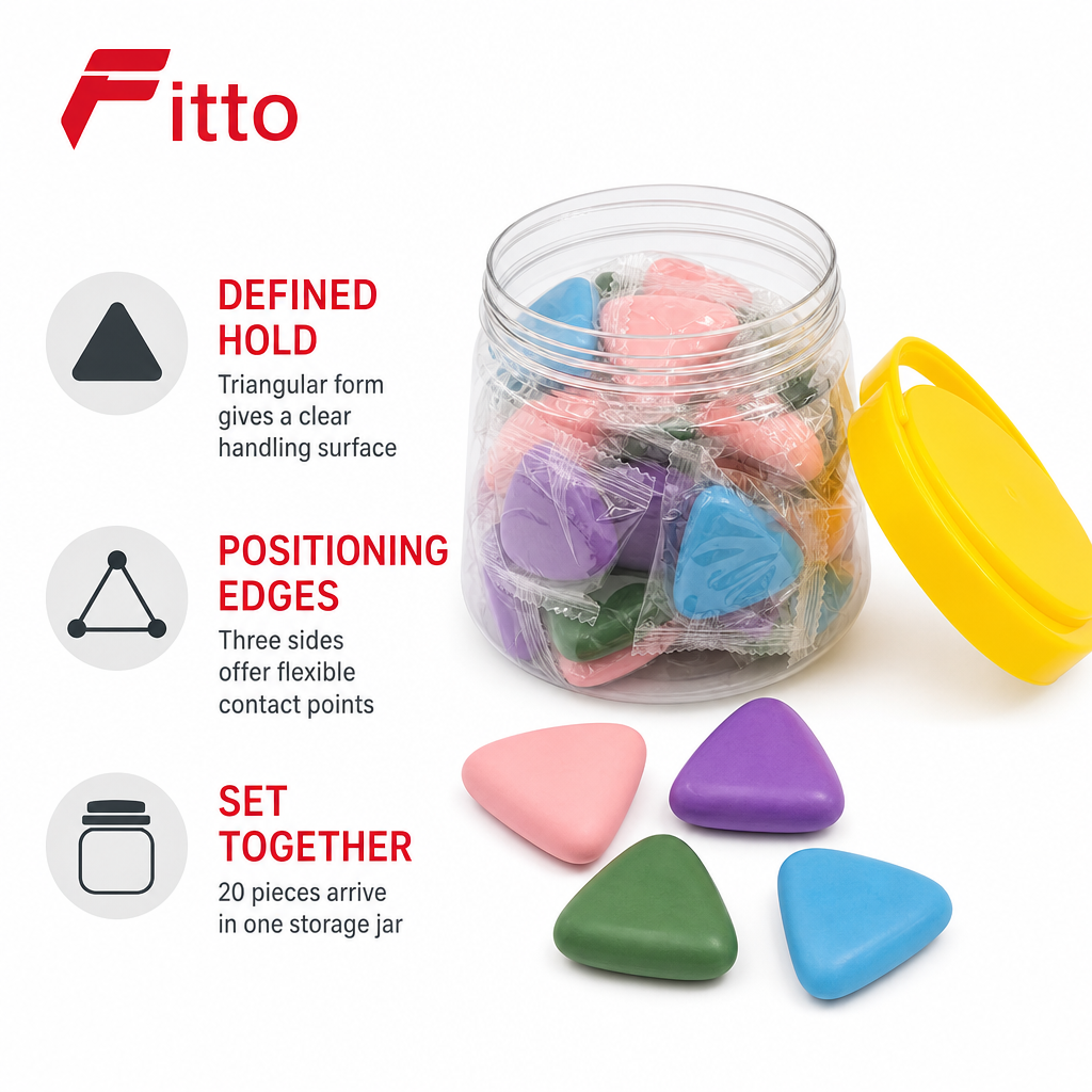 96 Pieces Triangular Pencil Erasers, Assorted Colors, Storage Jar with 20 Pieces