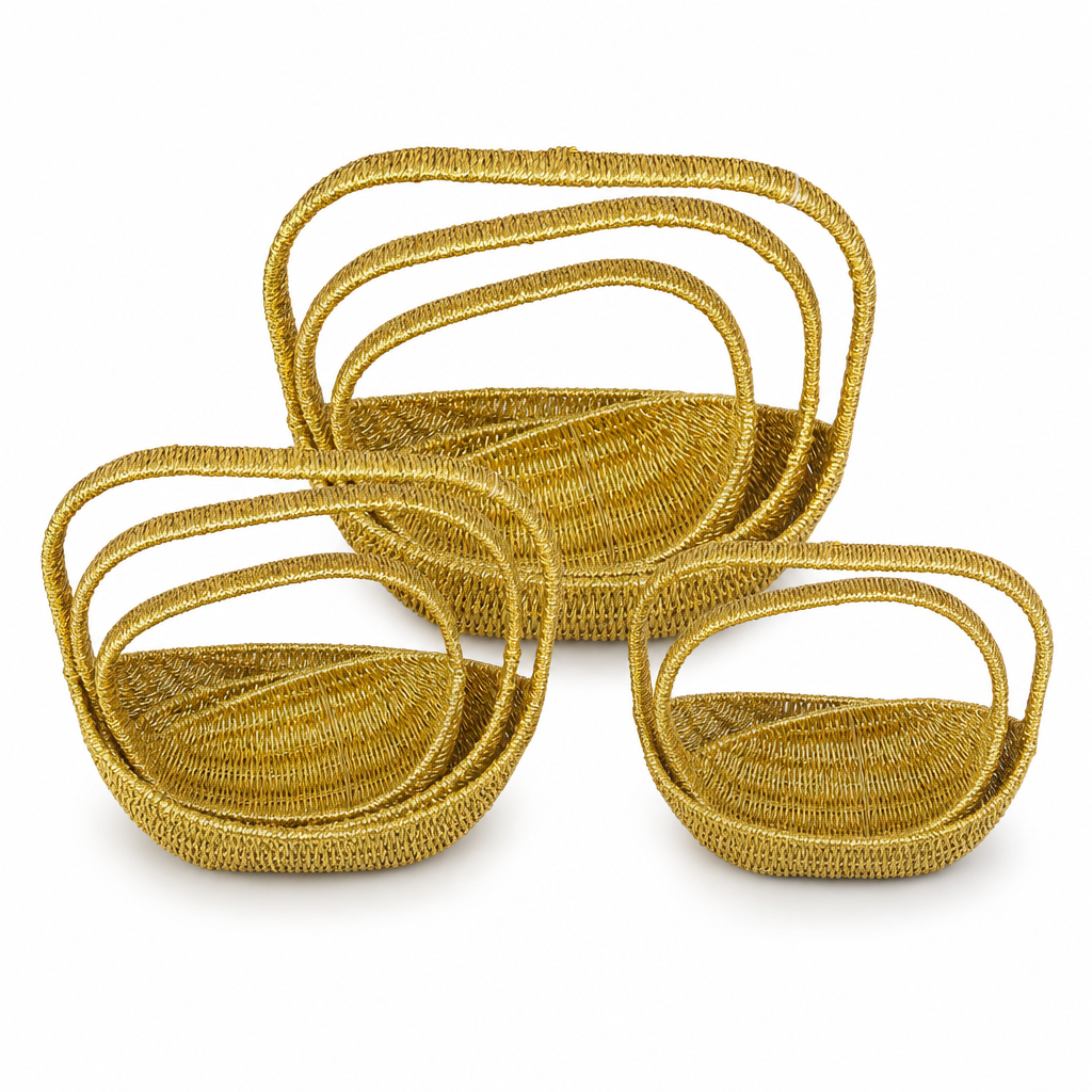 48 Pieces Oval Wicker Storage Baskets with Handles, Gold, Set of 3