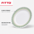 120 Pieces Melamine Dinner Plate, 9 Inch, White with Green and Yellow Pattern