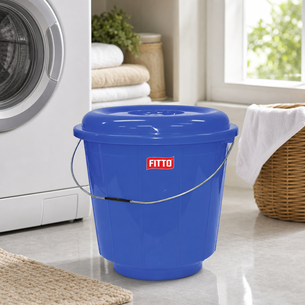 120 Pieces Household Buckets with Lid and Carry Handle, Plastic, 7 Litre, Blue