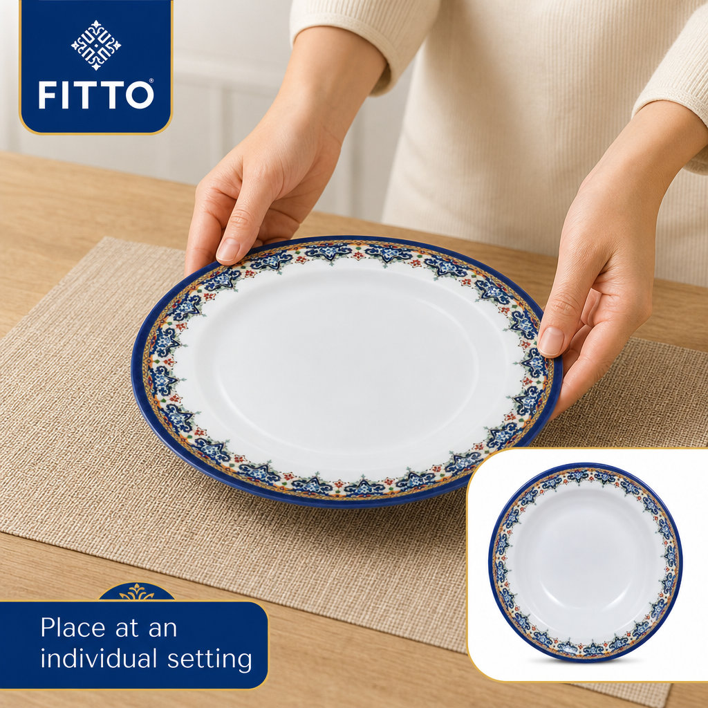 144 Pieces Melamine Dinner Plate, 7 Inch, Round White Plate with Decorative Rim