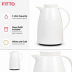 72 Pieces Plastic Vacuum Flask with Glass Refill, 1 Litre, White and Gold