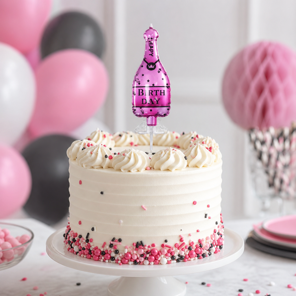 144 Pieces Pink Bottle Design Happy Birthday Cake Topper Candle, 1 Piece