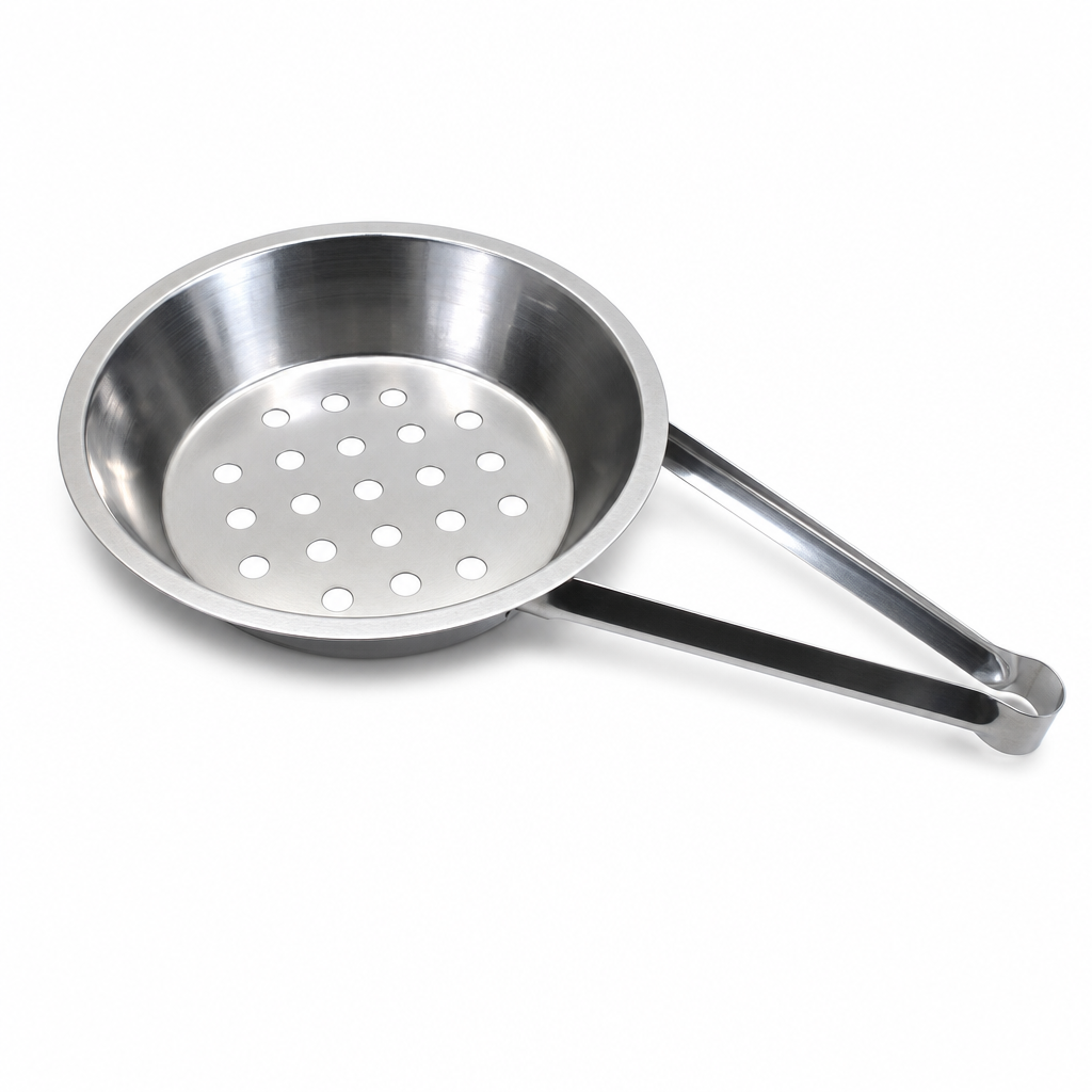 120 Pieces BBQ Grill Pan with Long Handle, 15 cm Silver Steel Cooking Pan, 1 Piece