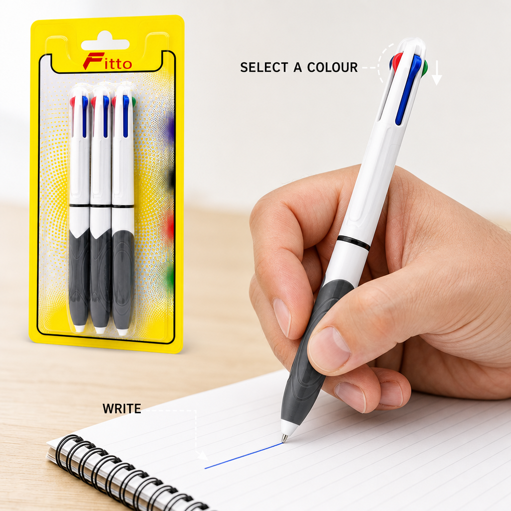 120 Pieces 4-in-1 Ball Pens with Cushioned Grip, 1.0 mm, 3-Pack